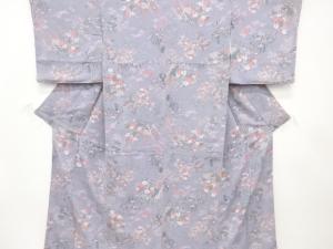 縮緬地　切りばめ風　草花模様　小紋着物